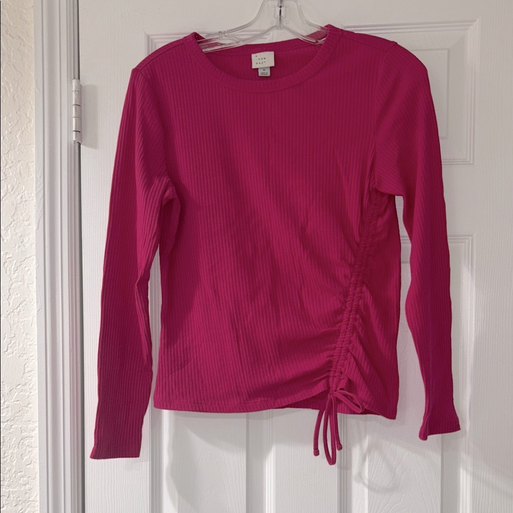Pink Ribbed Long Sleeve Top